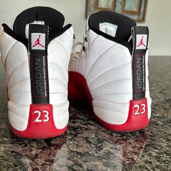 Jordan 12 retro White and Red Sneakers Iconic Design W7 or boys 5 - Picture 3 of 16